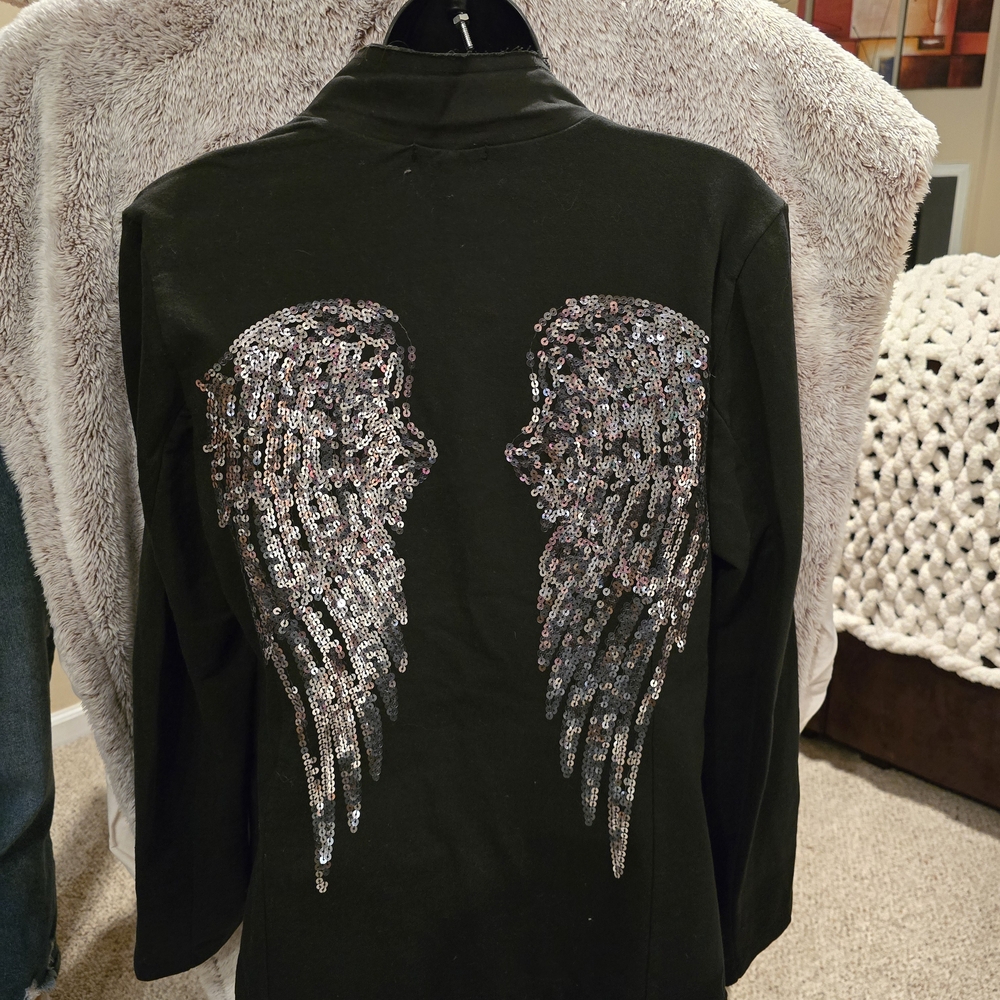 Black Jacket with Sequin Angel Wings